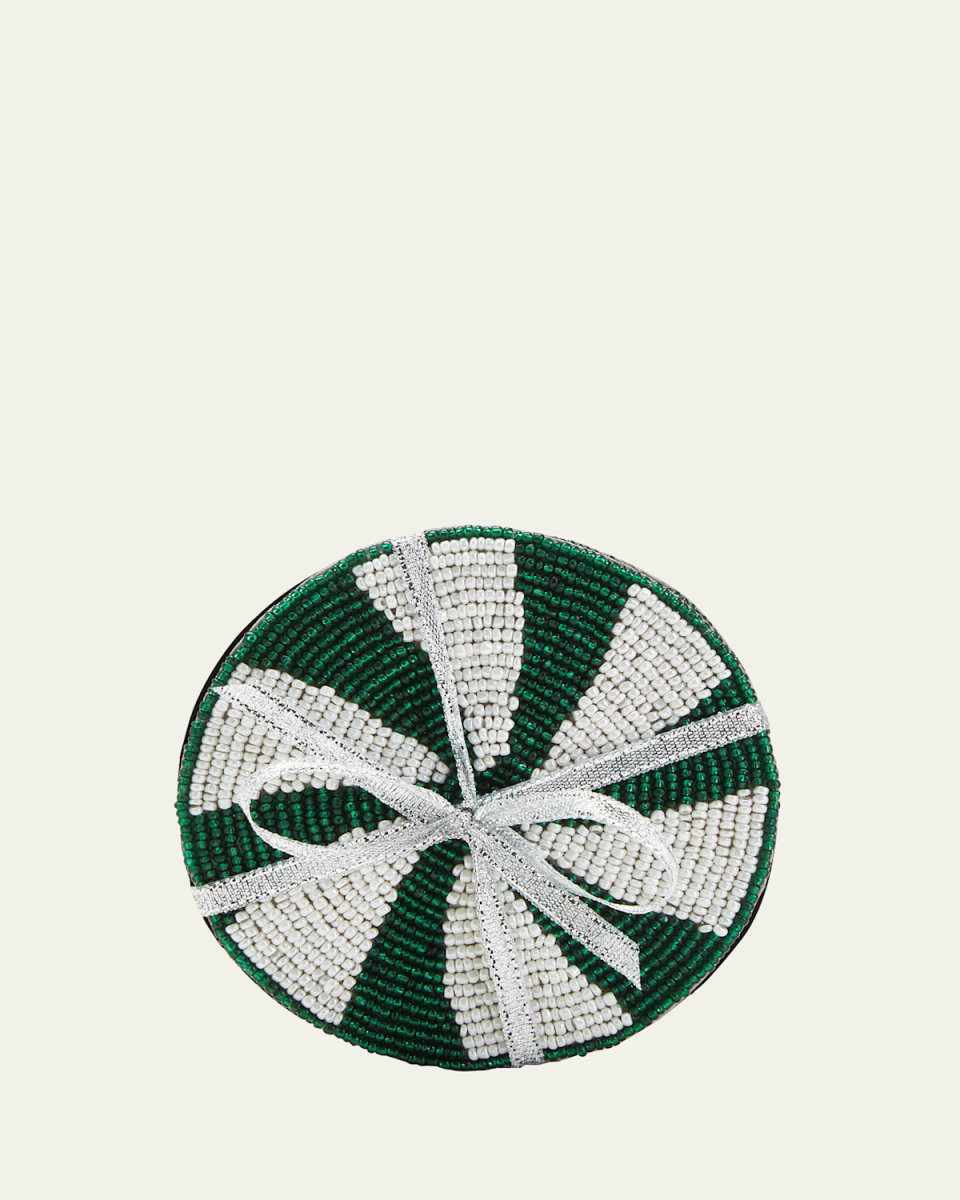Red & Green Striped Beaded Coasters, Set of 4